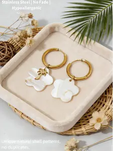 Flower Shell Palm Tree Earrings | Stainless Steel Non-Fading | Minimalist Vacation Jewelry | Boho Beach OOTD Accessory