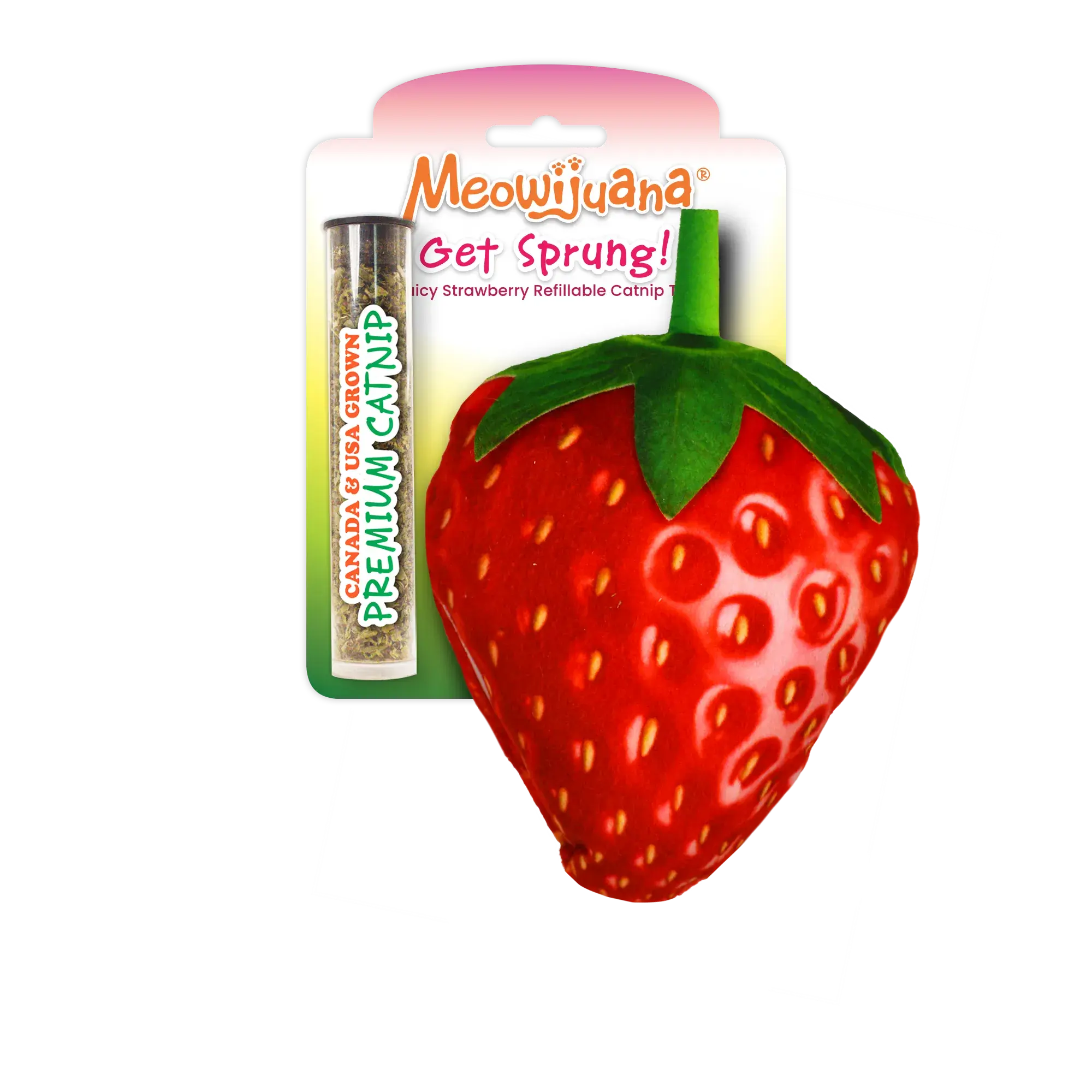 Get Sprung Juicy Strawberry Refillable Catnip Toy - Interactive Plush Cat Toy
