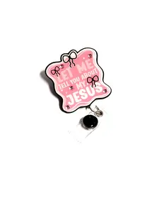 Let Me Tell You About My Jesus Badge Reel, 2”, Retractable Swivel Alligator Clip, Christmas Gift, Nurse, Pharmacy, Hospice, Healthcare Worker
