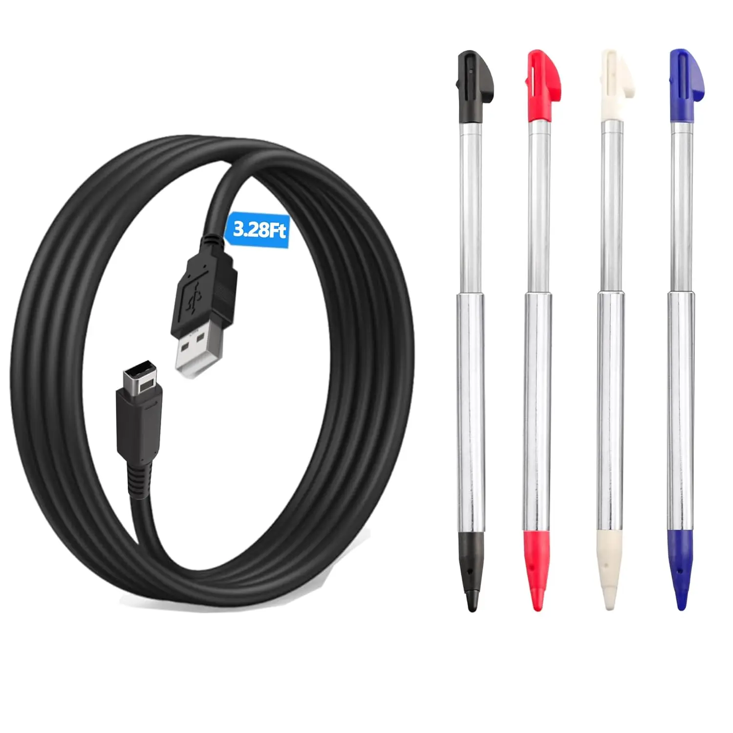 4 count Metal Retractable Stylus Pen and USB   for 3DS XL,3.28Ft USB  Cord Compatible with 3DS XL/LL