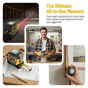 Professional 2-in-1 Laser Measuring Tool – 5m Self-Locking Tape + 40/50/60m Laser Meter with LCD Display for Construction & Layout