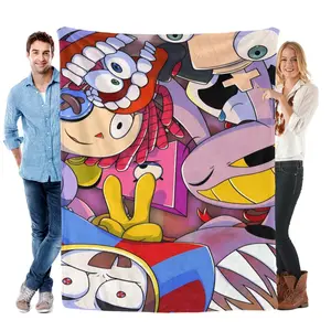 The Amazing Digital Circus Pomni Jax Ragatha Collage Flannel Throw Blanket Soft Cozy Warm Lightweight Plush Fleece Blanket Unique Christmas Holiday Gift for Digital Circus Fans Kids Couch Bed Sofa All Season Home Decor