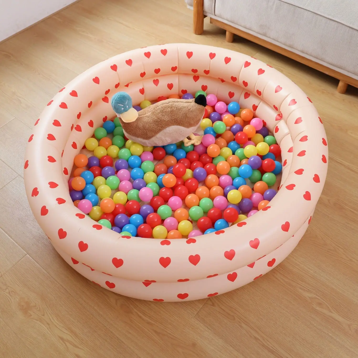 Vintage Heart Dual Ring Inflatable Ocean Ball Pool, Kids Indoor Printed Game Pool, Wave Pool for Children, 1pc