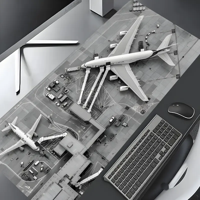Cool Airport Runway Airplane Design Large Gaming Mouse Pad,Aesthetic Desktop Drotection Pad,Washable Rubber Pad Non-Slip Lock Edge Multi-Size Mouse Pad Suitable For Home Office,Good Gift for Family and friends