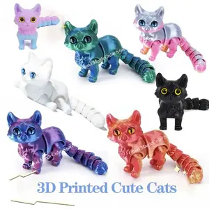 6.3/4.72 inch 3D printed cute cat with movable joints, stress-relief toy, desktop decoration, fun toy, an ideal birthday gift for boys and girls