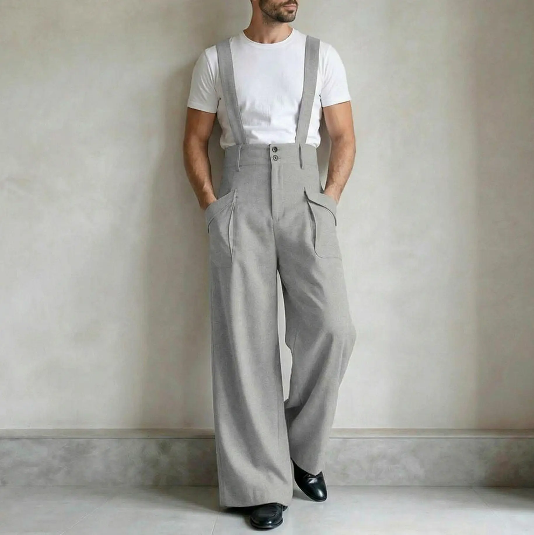 INCERUN Men's Vintage Overalls Suspender Wide Leg Pants High Waisted Palazzo Trousers Jumpsuits for Parties and Formal Events - Formal Wear, Fashion