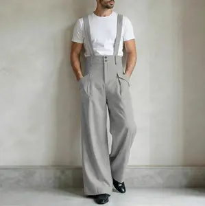 INCERUN Men's Vintage Suspender Overalls - High-Waisted Wide-Leg Plain Fashion Long Pants, Full-Length Palazzo Jumpsuits with Dual Buttons, Casual & Formal Wear for Menswear Events,summervibes