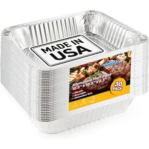 9x13 Disposable Aluminum Pans 30 Pack, Made in USA Half Size Steam Table Pans, 13x9 Foil Baking Trays for Lasagna, Casseroles, Catering, Parties, BBQ, Crawfish Trays