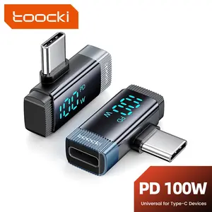 Toocki 100W Adaptor, Type C Male to Type C Female, 90 Degree Bent, Digital Display, Compatible with iPhone 15-17, Samsung, Xiaomi, Laptop, Tablet