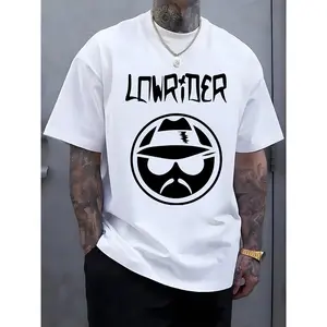 Men's Casual Graphic Tee - Short Sleeve Crew Neck Tee with "LOWRIDER" Print, Summer Outdoor Streetwear, White Machine Washable, Casual Outfit |     Casual Style Shirts |     Machine Washable Tops, T-Shirts