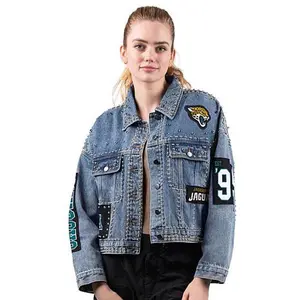 Football Fan Shop Officially Licensed NFL G34Her By Carl Banks Game Ball Denim Jacket - Jaguars
