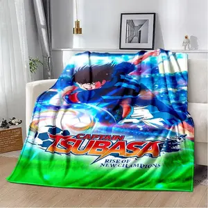 Captain Tsubasa Soccer Anime Flannel Blanket, Soft Warm Throw Blanket for Bedroom Sofa Travel and Kids Room Decor
