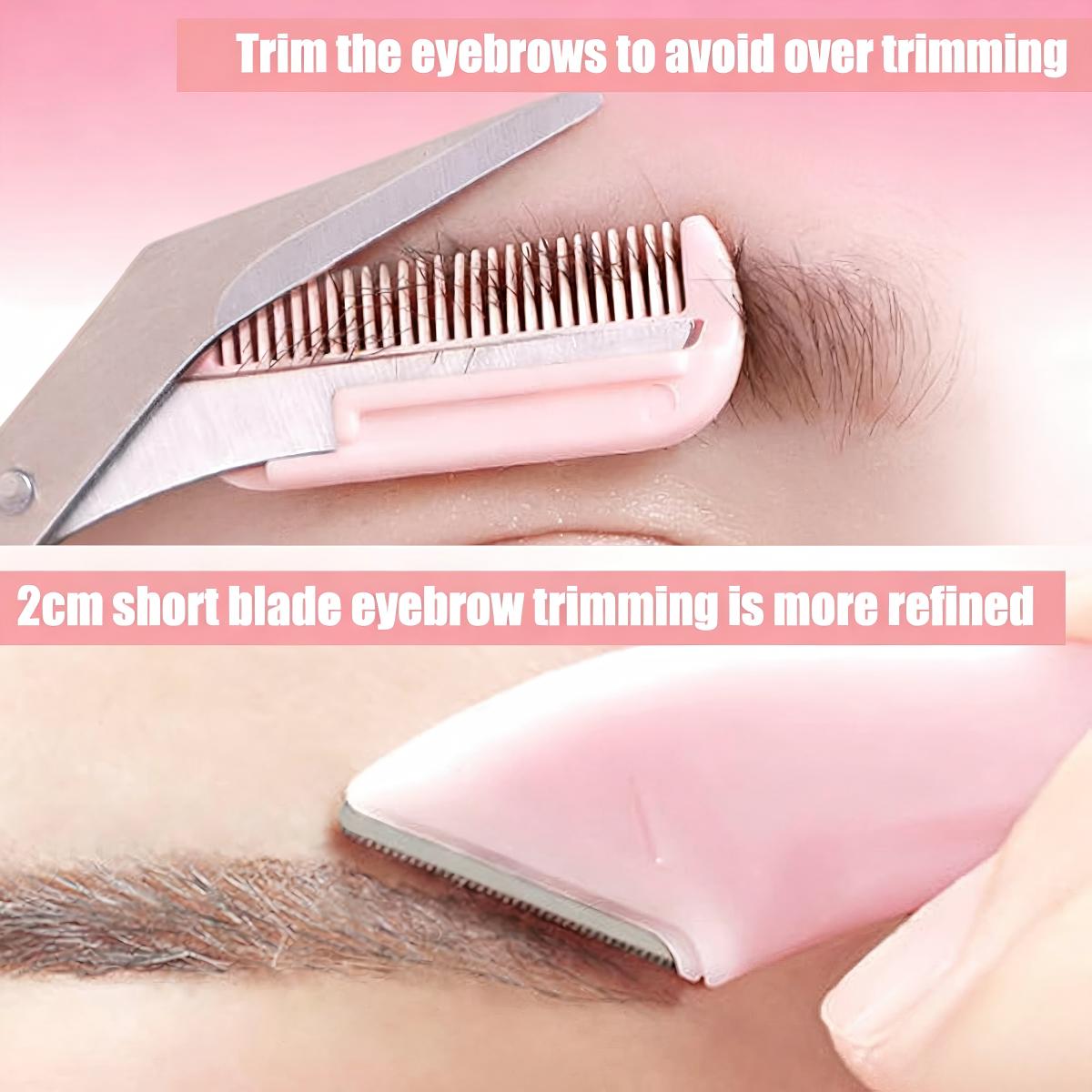 Pink Bathroom Beauty Essential with 2 Curved Eyebrow Razors Scissors and Trimmer - Imported Steel Salon Quality Shaping
