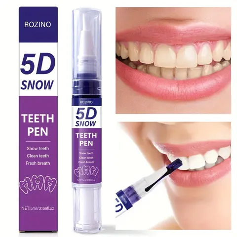 ROZINO 5D Teeth Whitening Pen, 5ml Oral Health Teeth Whitening Cleanser for Adults - Oral Stain Remover, Gentle Cleansing, Happy Breath Support for Bright Smile