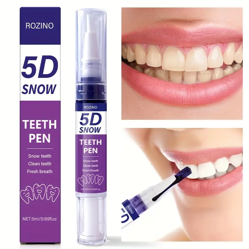 ROZINO 5D Teeth Whitening Pen, 5ml Oral Health Teeth Whitening Cleanser for Adults - Oral Stain Remover, Gentle Cleansing, Happy Breath Support for Bright Smile