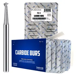 PlastCare USA FG 4 Round Clinical Length Carbide Burs - 100 Pack (10 Packs of 10) for High-Speed Handpieces