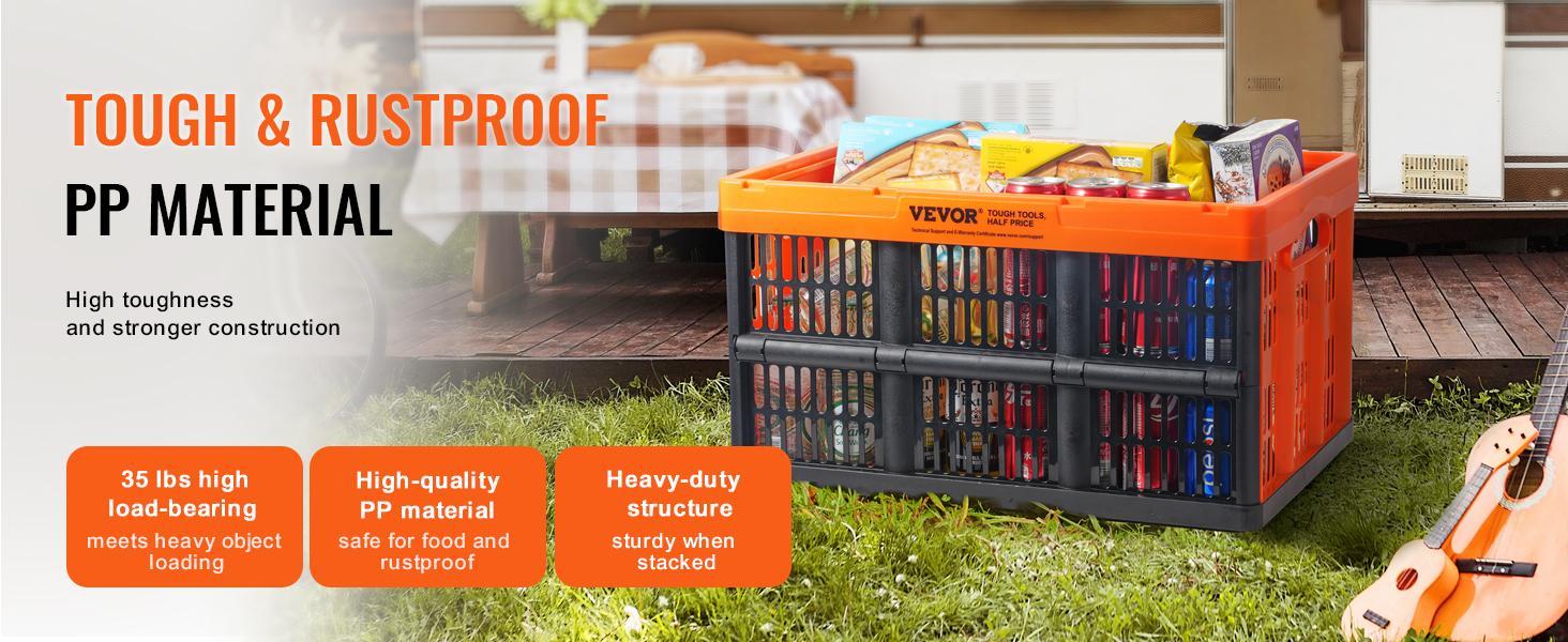 VEVOR Plastic Collapsible Storage Basket, TikTokShopBlackFriday, 45L 3 Packs, Folding Stackable Storage Containers/Bins with Handles, Large Heavy Duty Containers for Clothes, Toys, Books, Snack, Shoes and Grocery Organizing Box Organiser