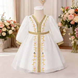 03 Girls' Muslim dress princess dress banquet long-sleeved evening dress printed flower girl performance costume