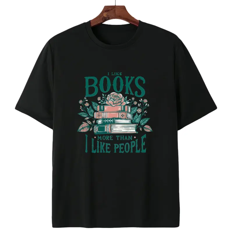 Women's Casual Tshirt I Like Books More Than I Like People Book Stack Graphic Tee Fashion Trendy Short Sleeve Summer Wear