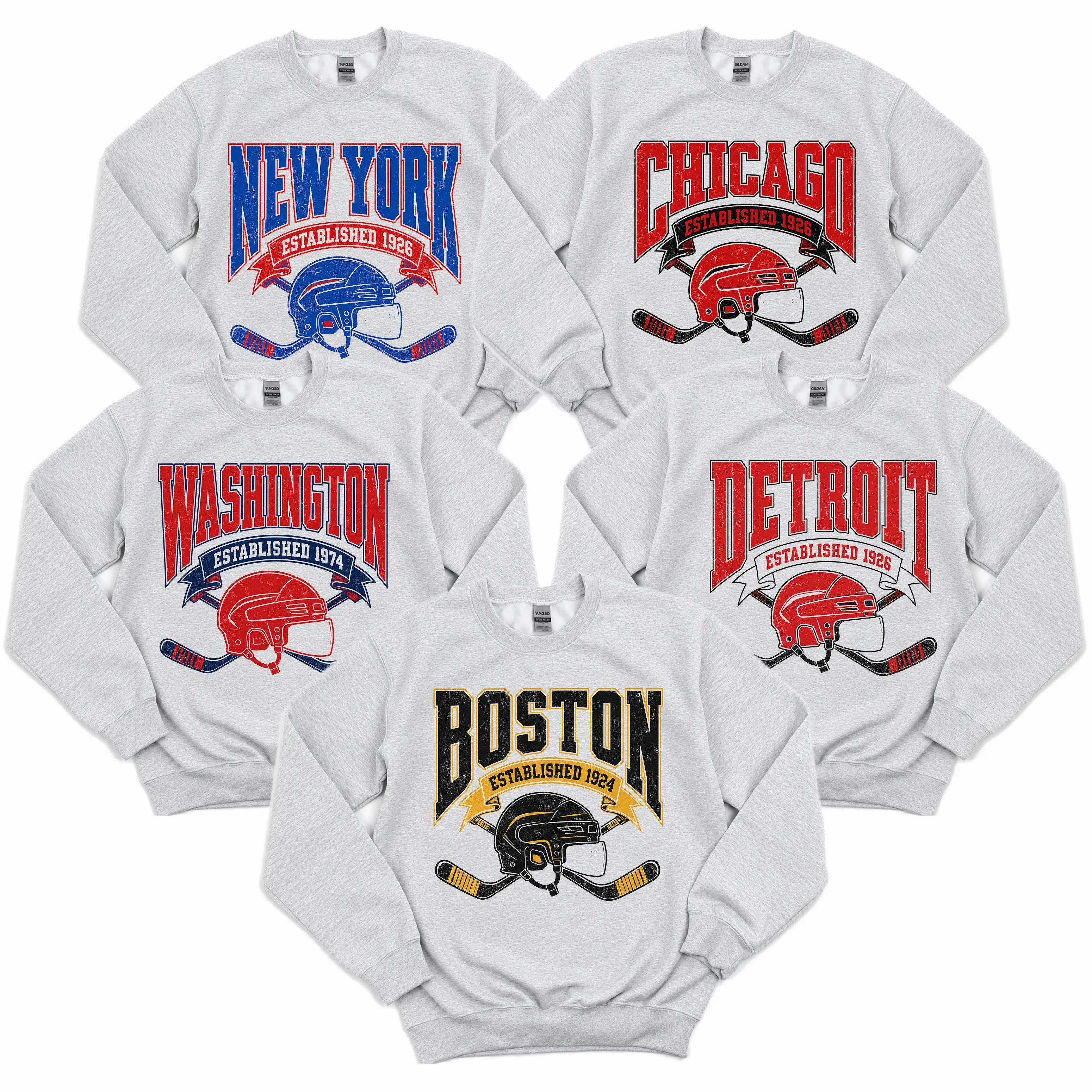 USA Vintage Hockey Sweatshirt, Unisex Ash Grey Crewneck Sweatshirt for Sport Fans, Retro Hockey Shirt, 90s Style