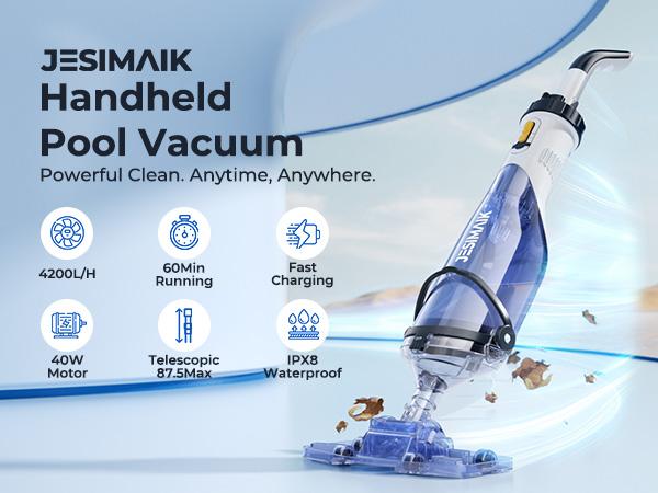 BigSale88！！Pool Vacuum for Above Ground Pool, JESIMAIK Cordless Pool Vacuum with 18.5 GPM, 60 Min Runtime, Telescopic Pole, Ideal Above Ground Pool Vacuum for Inground Pool, Spas, Hot Tubs tiktokshopbacktoschool