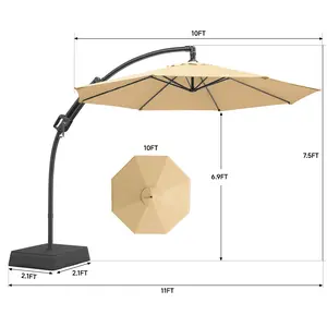【Valentine's Day gift】ONBRILL Outdoor Patio Umbrella with Base Includeds, 10 FT Cantilever Umbrella withstands Wind and Weather, Sturdy Sun Shade Hanging Umbrella for Deck, Pool, 240G/M2, UPF50+, Class 4 color fastness