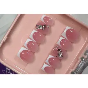 Pink Jelly Hard Gel & Bright White French Charm  | Reusable | Press On Nails | Jewels Nails Nail Art Kit Nail Box