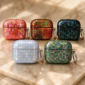 Mosaic AirPods Case for AirPods Pro 2, AirPods 4 & 3 – Iridescent Glitter Holographic Earbuds Cover, Sparkly Cute Protective Case Aesthetic Gift for Her