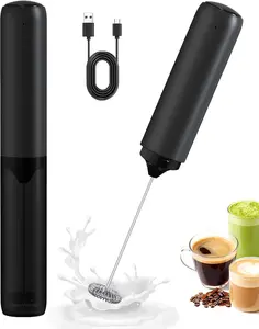 Rechargeable Milk Frother Handheld with Cover, Electric Drink Mixer with Stainless Steel Whisk - Portable Hand Frother Wand for Matcha Latte Cappuccino & Hot Chocolate