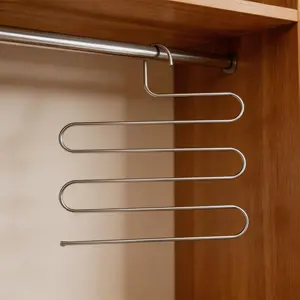 Stainless Steel S-Type Clothes Hanger, Space-Saving Closet Organizer, Non-Slip Pant Rack for Jeans, Pants, Skirts, Polished Finish, Pants Hangers