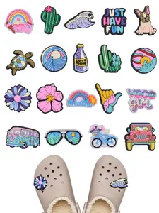 19-Piece Summer Travel Shoe Accessories Set, Fashionable Gifts for Boys & Girls, Cool Car, Wave, Turtle, Beach Designs, Shoe Decoration Charms, Flip Flop Charms