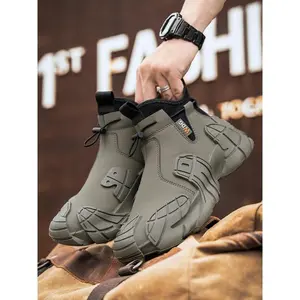 Durable Men’s Outdoor Hiking Boots, Slip-On Expansion Bag, Windproof Waterproof Non-Slip, Sporty Style, All-Season Wear, Trekking Camping Shoes, Tactical Hiking Boot