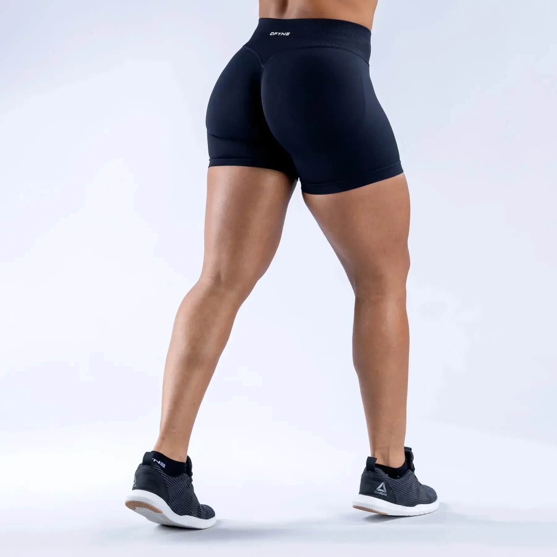 Dfyne Impact Women's Seamless Gym Shorts - Low-Waist Activewear with 4.5" Inseam, Ribbed Band, Subtle Glute Contour