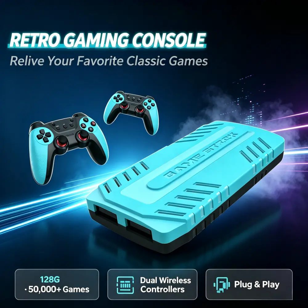 Wireless Game Stick Retro Gaming Console S905 128G 50,000+ Games Support 40+ Classic Emulators For PS1/PSP 4K HDMI Kid Gifts