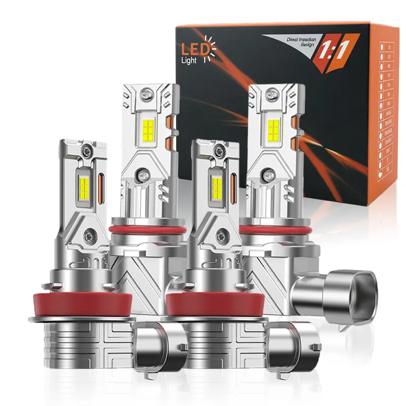 OKCKMK 9005/HB3/H11/H9/H8 High/Low Beam Bulbs – Car LED Headlight Kit – High Lumens, 6000K Cool White Light, Plug & Play, 4-Pack
