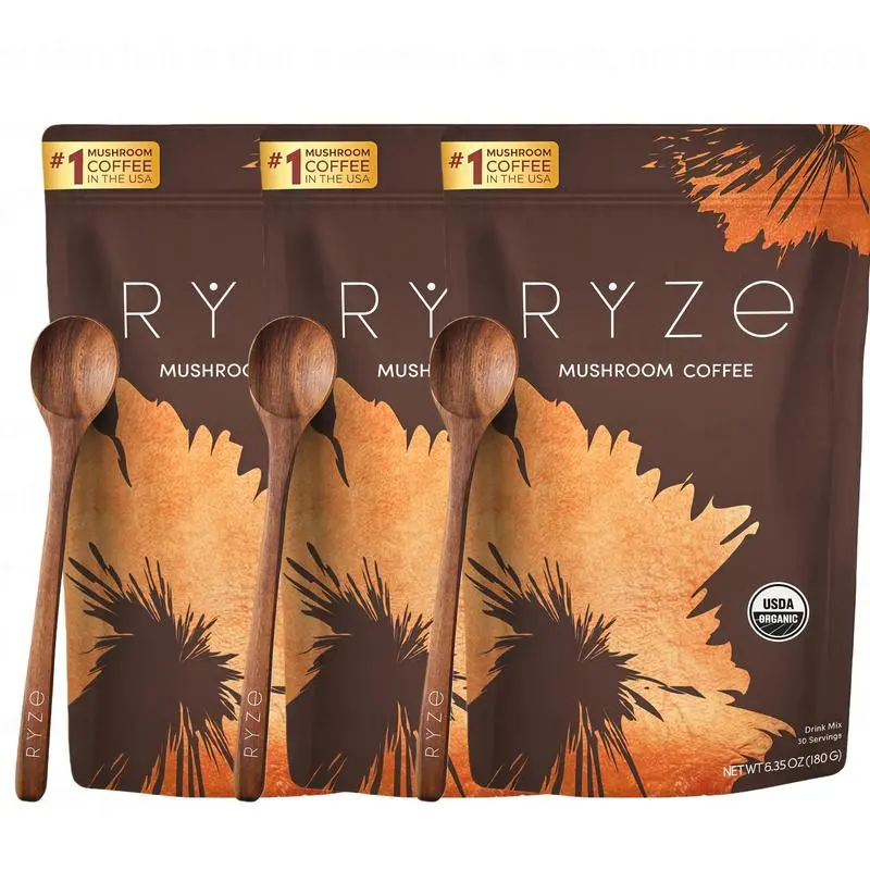 RYZE Mushroom Coffee USDA Organic with 6 Adaptogenic Mushrooms and MCT Oil, USA Grown Instant Coffee for Better Energy, Focus, Digestion, Immunity with Turkey Tail, Shiitake, Lion's Mane, 30 Servings