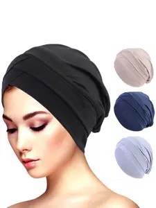 Women's Front Cross Headscarf Cap, Lightweight Elastic Polyester Scarf, Inner Lined Headscarf Cap, Fashion Hair Scarves, Turban Hijab, Suitable for Casual Wear & Chemotherapy Patients
