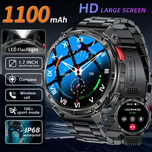 1.7 Inch Round HD Screen Smartwatch, Large Battery Long-Lasting, Compatible with Android iOS, LED Light Compass, Gift Watch for Men Women