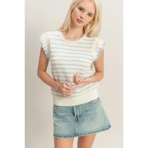 Summertime Striped Crochet Top - Ice Blue