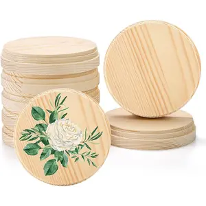 8 Pack Round Wooden Plaques for Craft Projects, 4"  Pine Unfinished  Plaques Base Craft  Kit for DIY Display Painting,  Decor, Christmas Ornaments