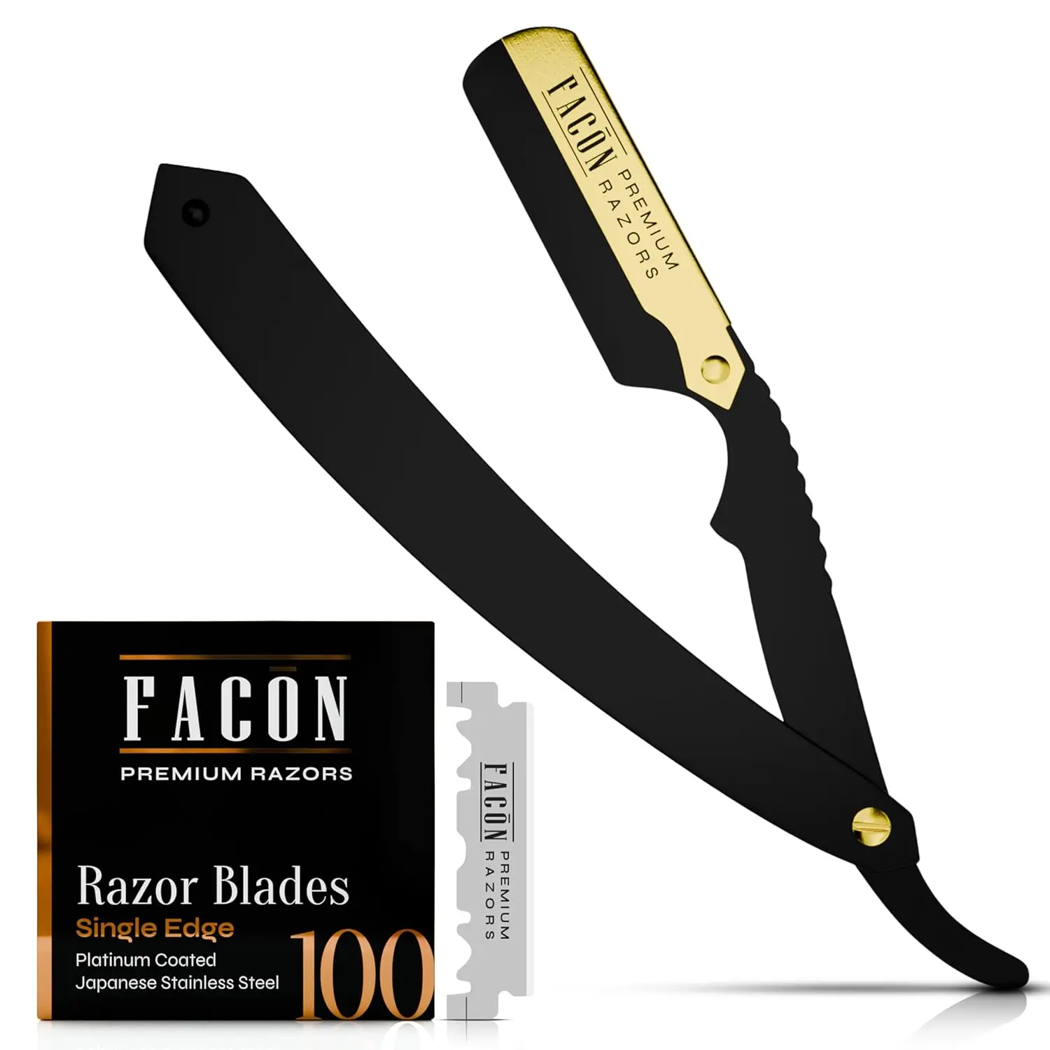 Men's Professional Barber Straight Blade Razor Kit - Stainless Steel Handle Razor, 100 Blades for Smooth Shave, Premium Men's Shaving Tool, Straight Blade Razors