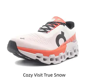 Unisex White Orange Mesh Square Hollow Platform Running Shoes Chunky Shock Absorbing Chunky Square Hollow Platform Athletic Shoes Vent Knit Anti Slip Wear Resistant Rubber Outsole
