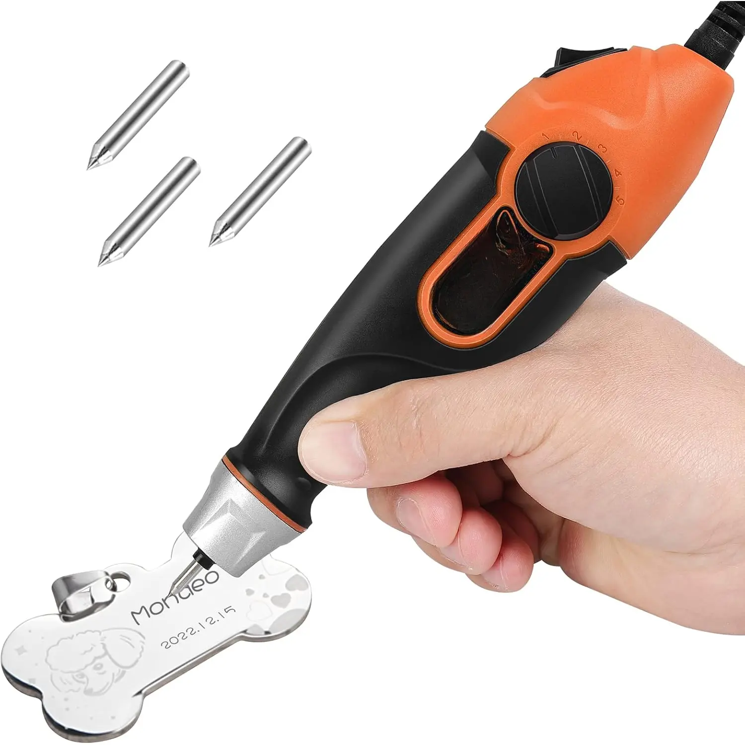 24W Power Etching Tool Engraver Pen - 5 Speeds, Soft Rubber Handle, Tungsten Carbide Steel Bits, Letter/Number Stencil, Engraver Tips, Portable for Metal, Stone, DIY Crafts