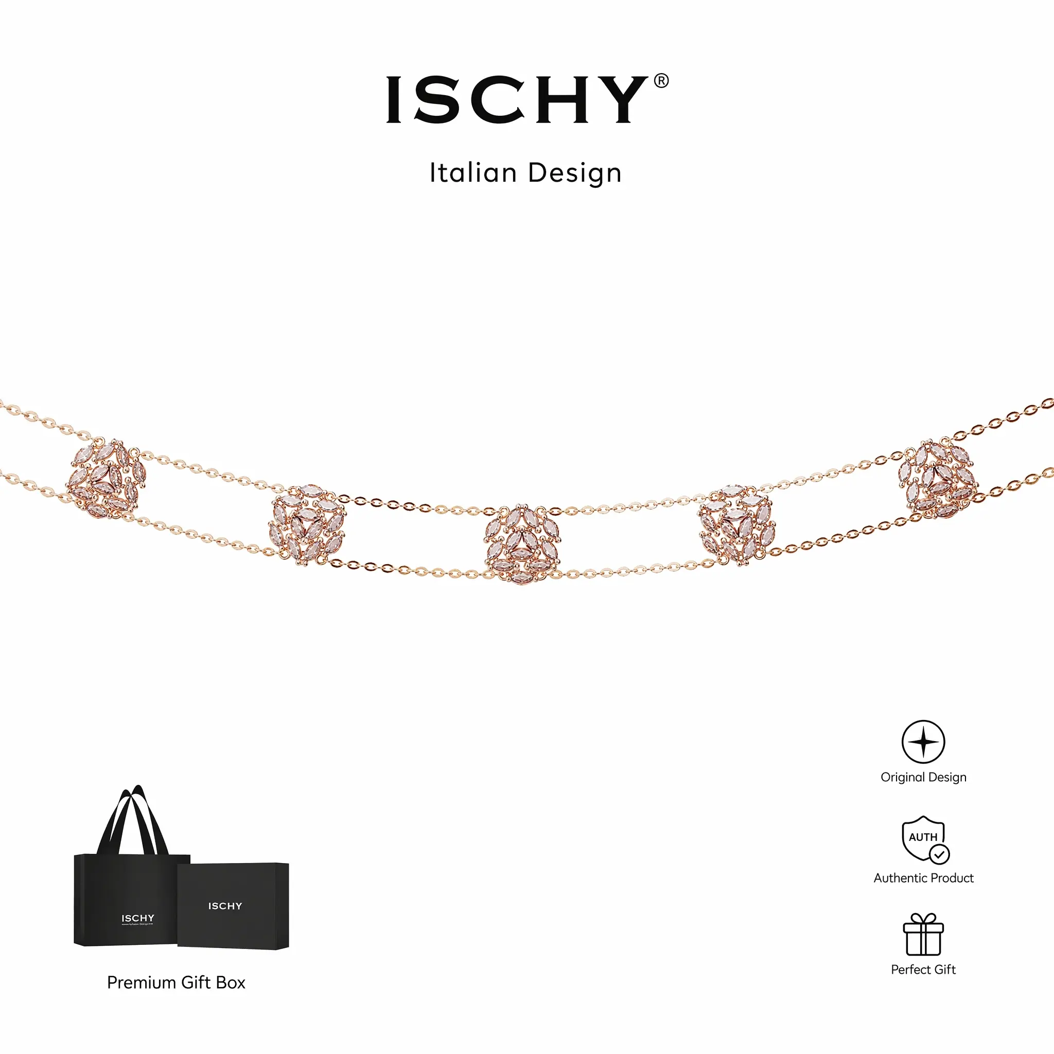 ISchy Sparkling Choker Necklace, elegant double chain necklace for weddings, parties, prom events, and everyday wear