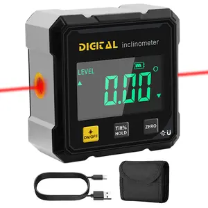 USB Rechargeable Digital Angle Finder with Dual Electronic Laser - 4-side Strong Magnetic Angle Gauge, Cube Inclinometer, Table Saw Miter Protractor, Woodworking Measuring Tool