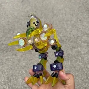 Bowman and Kirby Glass Robot Bird Unique Handcrafted Glass Figure with Yellow and Purple Accents