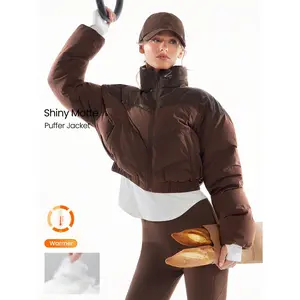 GLOWMODE Chic In Warmth Chill Crush Shiny Matte Finish Wind-Resistant Neckline Cuffs Zipper Pockets Cropped Puffer Jacket Autumn Winter Outdoors Snow Ski Daily Casual Wear