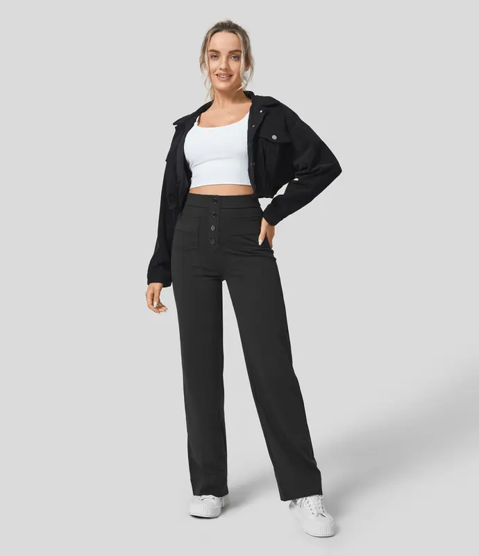 Halara High Waisted Button Multiple Pockets Straight Leg Casual Pants   #TikTokShopHolidayHaul 3
