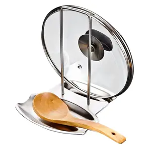 Pan Lid Holder Progressive Lid and Spoon Rest Shelf 304 Stainless Steel Pan Lid Organizer Kitchen Decor Tool
