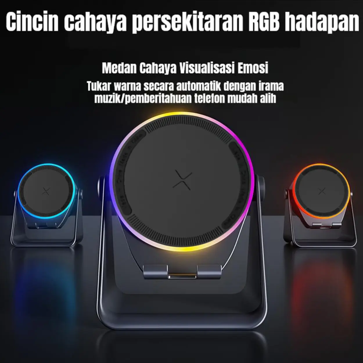 Portable Wireless Bluetooth Induction Speaker with Adjustable Phone Holder, LED Nightlight, USB Type-C Charging, 5.3 Connection, 1200mAh Battery, Durable New Design for iPhone, Android, Tablet